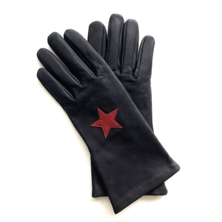 Gants en Cuir de Chèvre Resist Noir Rouge Star Scooter Doublés Soie.