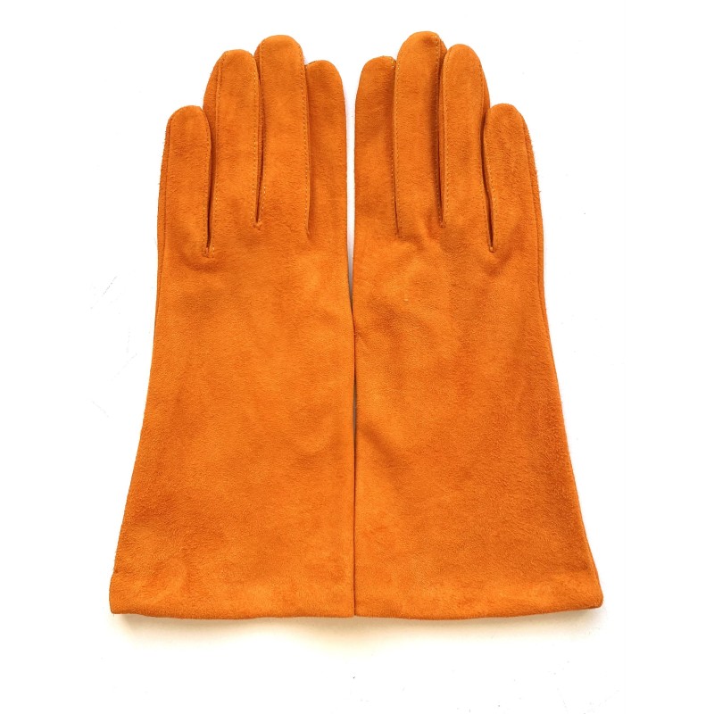 Gant en Cuir Chèvre Velours Potiron Coline Bis Doublés en Soie.