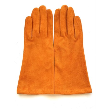 Gant en Cuir Chèvre Velours Potiron Coline Bis Doublés en Soie.