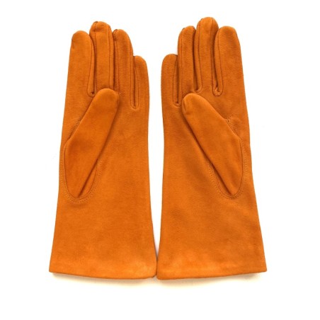 Gant en Cuir Chèvre Velours Potiron Coline Bis Doublés en Soie.