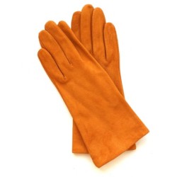Gant en Cuir Chèvre Velours Potiron Coline Bis Doublés en Soie.
