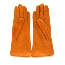 Gant en Cuir Chèvre Velours Potiron Coline Bis Doublés en Soie.
