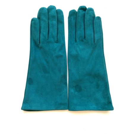Gant en Cuir Chèvre Velours Vert Amande Coline Bis Doublés en Soie.