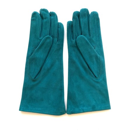 Gant en Cuir Chèvre Velours Vert Amande Coline Bis Doublés en Soie.