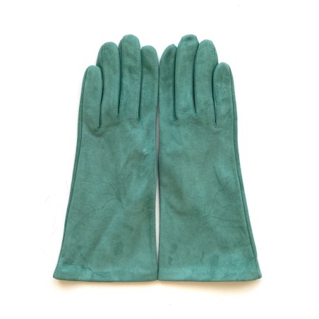 Gant en Cuir Chèvre Velours Vert Emeraude Coline Bis Doublés en Soie.
