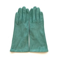 Gant en Cuir Chèvre Velours Vert Emeraude Coline Bis Doublés en Soie.