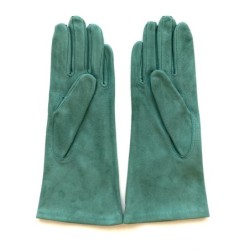 Gant en Cuir Chèvre Velours Vert Emeraude Coline Bis Doublés en Soie.