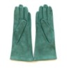 Gant en Cuir Chèvre Velours Vert Emeraude Coline Bis Doublés en Soie.