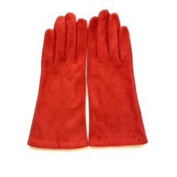 Gant en Cuir Chèvre Velours Rouge Vif Coline Bis Doublés Soie.