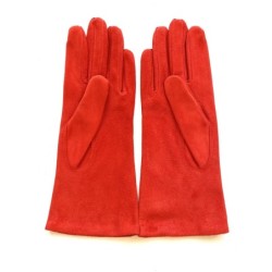 Gant en Cuir Chèvre Velours Rouge Vif Coline Bis Doublés Soie.