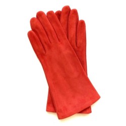 Gant en Cuir Chèvre Velours Rouge Vif Coline Bis Doublés Soie.