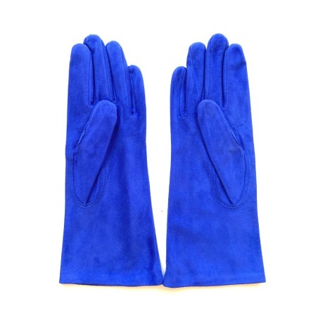 Gant en Cuir Chèvre Velours Bleu Gitane Coline Bis Doublés Soie.
