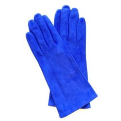 Gant en Cuir Chèvre Velours Bleu Gitane Coline Bis Doublés Soie.