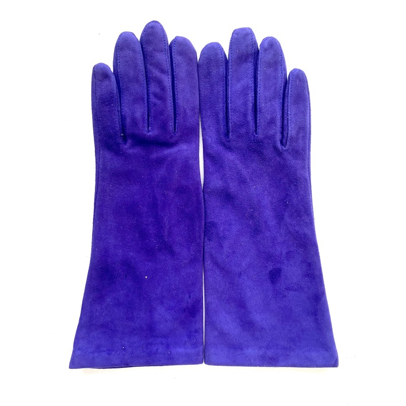 Gant en Cuir Chèvre Velours Violet Coline Bis Doublés Soie.