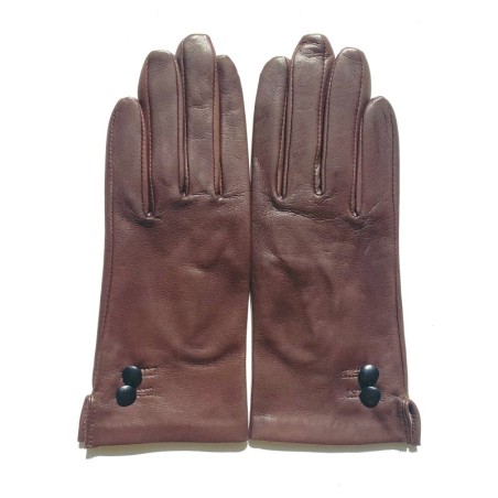 Gants en Cuir d'Agneau Marron Noir Clémentine Doublés Soie.