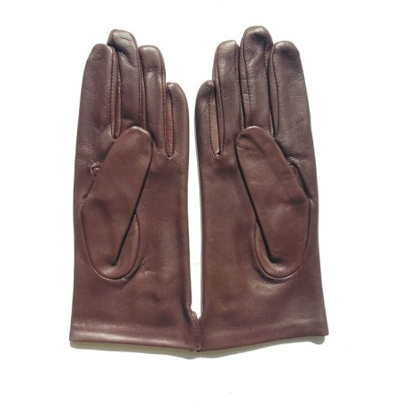 Gants en Cuir d'Agneau Marron Noir Clémentine Doublés Soie.