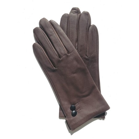 Gants en Cuir d'Agneau Marron Noir Clémentine Doublés Soie.