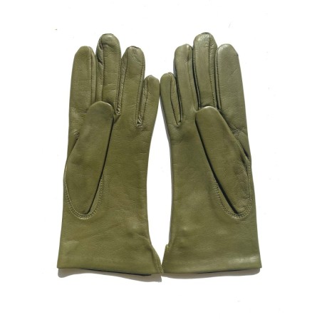 Gants en Cuir d'Agneau Kaki Clémentine Doublés Soie.