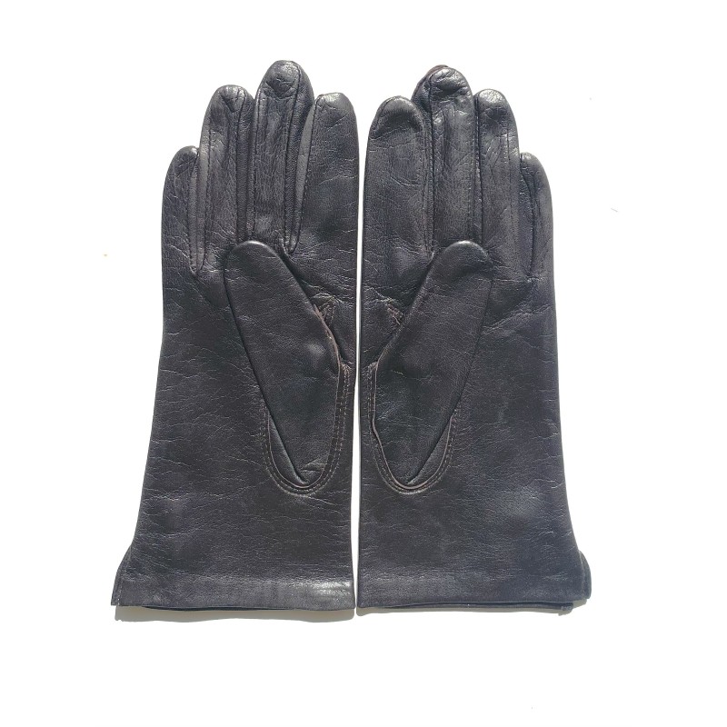Gants en Cuir d'Agneau Marron Sable Clémentine Doublés Soie.