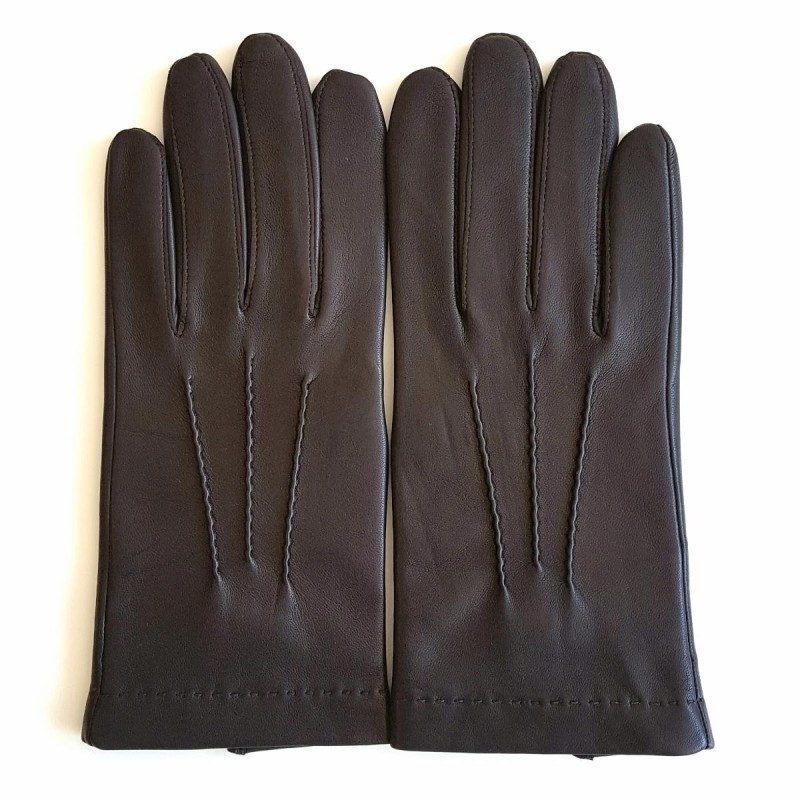 Gants en Cuir d'Agneau Marron Henri Doublés Soie.