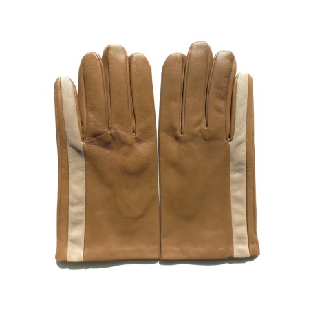 Gants en Cuir d'Agneau Biscuit Mastic Aki Doublés Soie.