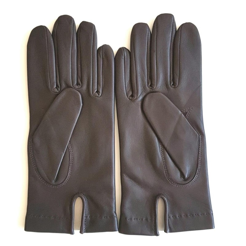 Gants en Cuir d'Agneau Marron Henri Doublés Soie.