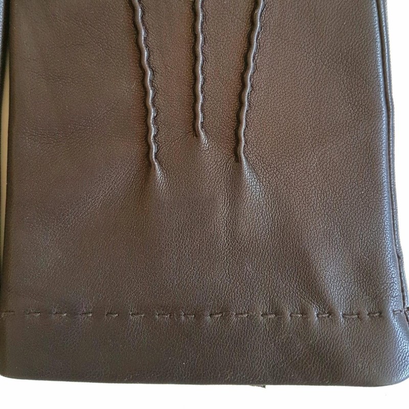 Gants en Cuir d'Agneau Marron Henri Doublés Soie.