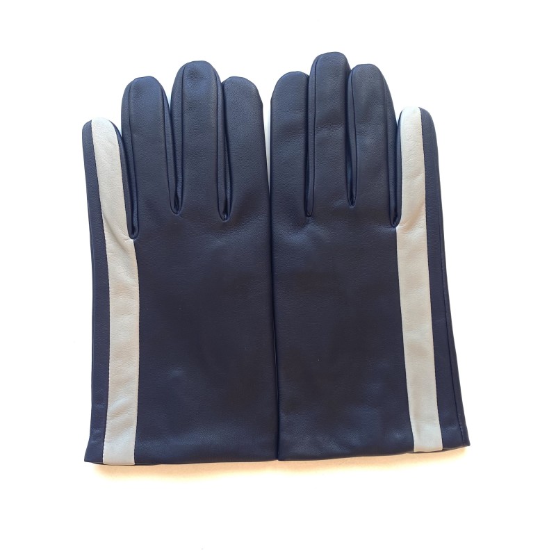 Gants en Cuir d'Agneau Prune Gris Clair Aki Doublés Soie.