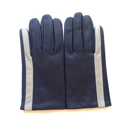Gants en Cuir d'Agneau Prune Gris Clair Aki Doublés Soie.