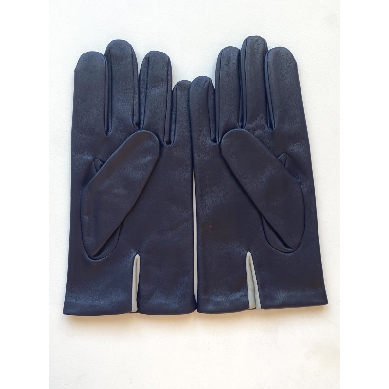 Gants en Cuir d'Agneau Prune Gris Clair Aki Doublés Soie.