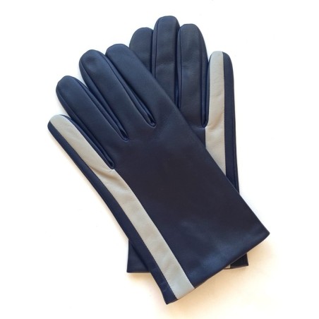 Gants en Cuir d'Agneau Prune Gris Clair Aki Doublés Soie.