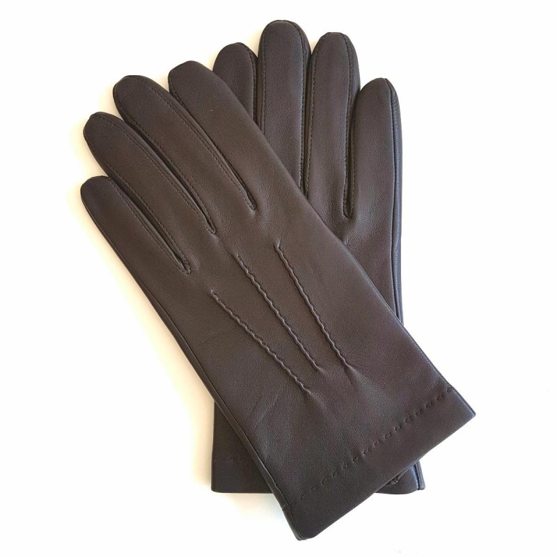 Gants en Cuir d'Agneau Marron Henri Doublés Soie.