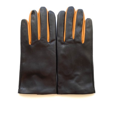 Gants en Cuir d'Agneau Noir Maïs Twin H Doublés soie
