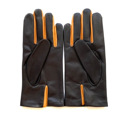 Gants en Cuir d'Agneau Noir Maïs Twin H Doublés soie
