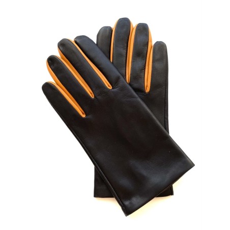Gants en Cuir d'Agneau Noir Maïs Twin H Doublés soie