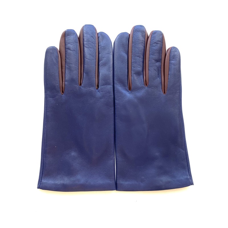 Gants en Cuir d'Agneau Myrtille Bordeaux Twin H Doublés soie