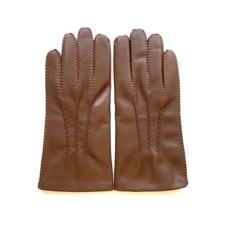 Gants en Cuir d'Agneau Havane Orange Pierre Doublure en Soie.