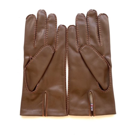 Gants en Cuir d'Agneau Havane Orange Pierre Doublure en Soie.