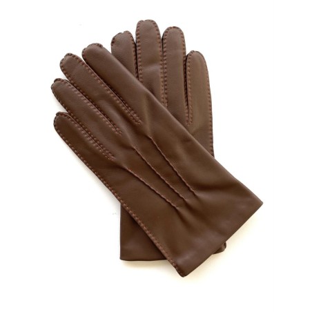 Gants en Cuir d'Agneau Havane Orange Pierre Doublure en Soie.