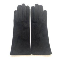 Gant en Cuir Chèvre Velours Noir Coline Bis Doublés Soie.
