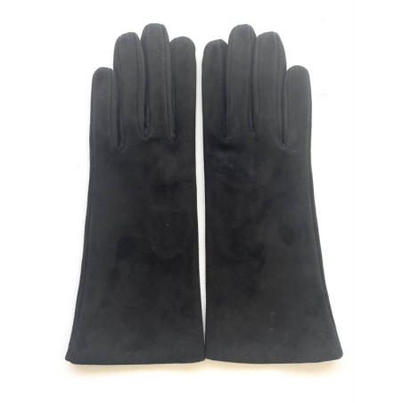Gant en Cuir Chèvre Velours Noir Coline Bis Doublés Soie.