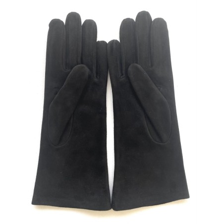 Gant en Cuir Chèvre Velours Noir Coline Bis Doublés Soie.