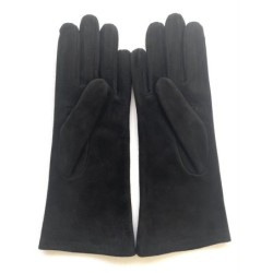 Gant en Cuir Chèvre Velours Noir Coline Bis Doublés Soie.