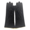Gant en Cuir Chèvre Velours Noir Coline Bis Doublés Soie.