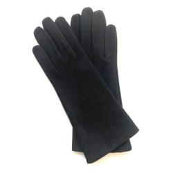 Gant en Cuir Chèvre Velours Noir Coline Bis Doublés Soie.