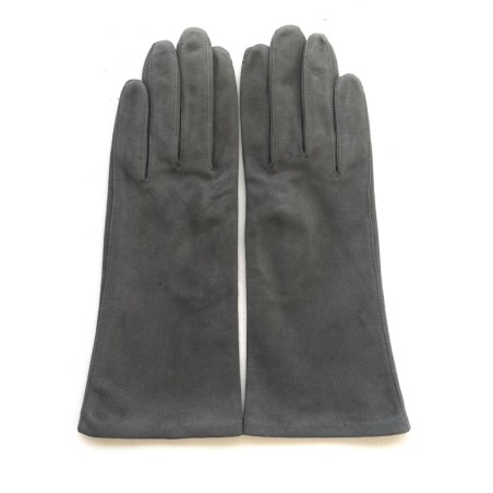 Gant en Cuir Chèvre Velours Gris Coline Bis Doublés Soie.