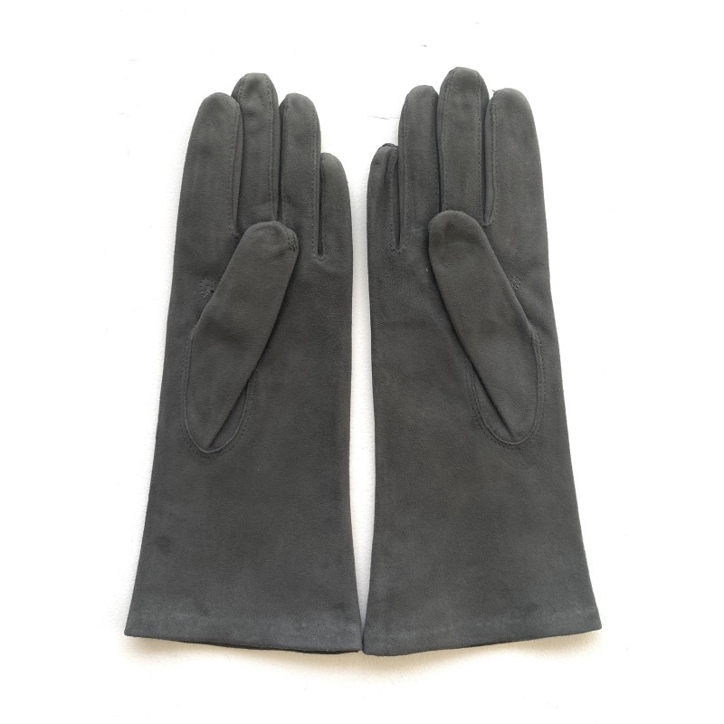 Gant en Cuir Chèvre Velours Gris Coline Bis Doublés Soie.