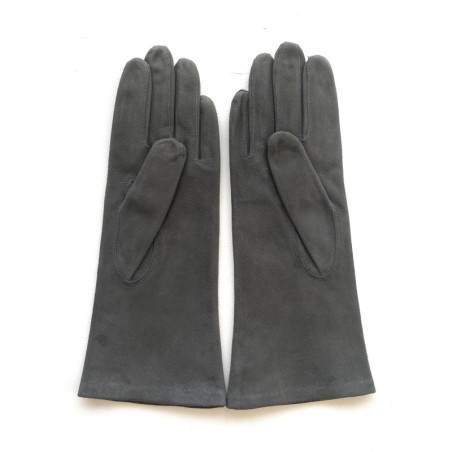 Gant en Cuir Chèvre Velours Gris Coline Bis Doublés Soie.