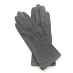 Gant en Cuir Chèvre Velours Gris Coline Bis Doublés Soie.