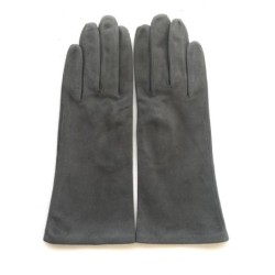 Gant en Cuir Chèvre Velours Gris Coline Bis Doublés Soie.